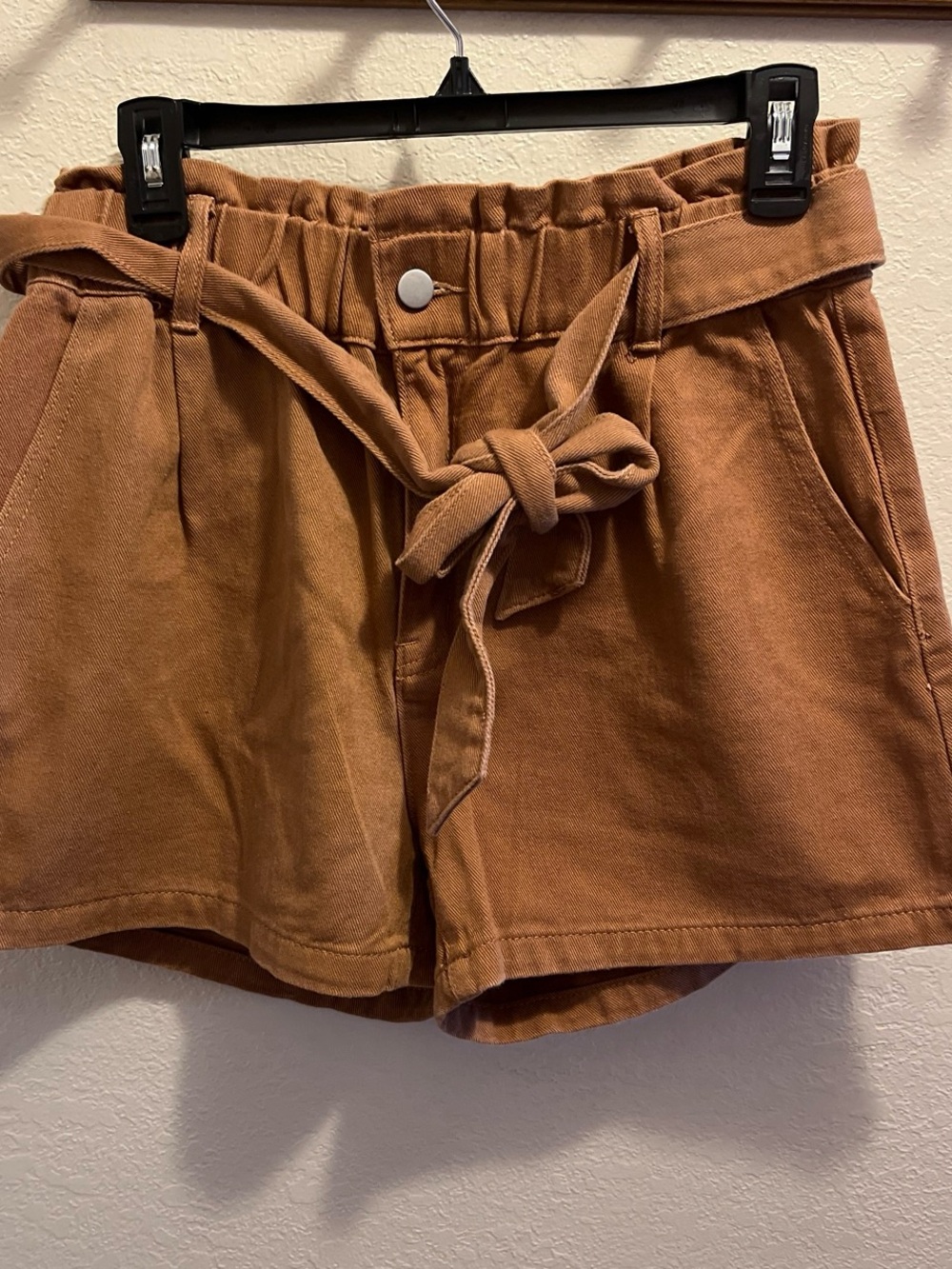 SHEIN High-Waist Paperbag Shorts with Tie Belt - Rust